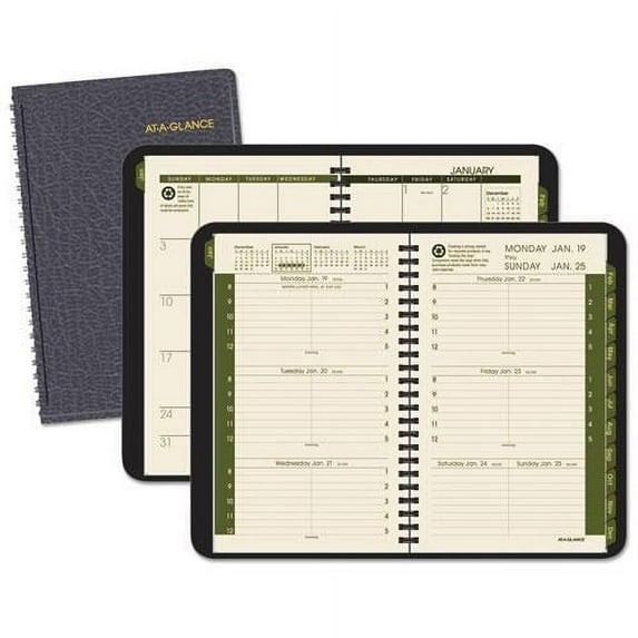 70-100G-05 At-A-Glance Appointment Book - Weekly - 4.88" x 8" - January till December - 8:00 AM to 5:00 PM 1 Week Double Page Layout - Black
