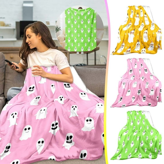 70*100cm Halloween Blanket Flannel Halloween Cute White Ghost Festival Shawl Blanket Nap Blanket Fleece Blanket Milk Velvet Halloween Gifts