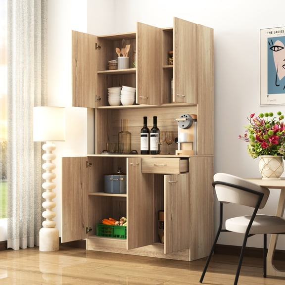70.11" Tall Wardrobe & Kitchen Cabinet In Rustic Style. 6-doors, 1-open Shelf, 1. Practical And Build With Flavor. 6 Doors, 1 Open Drawer. , Easy To Clean Tasty (figuratively