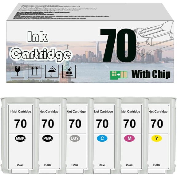 70 130 ML Ink Cartridges, Compatible for HP Designjet Z2100 Z5200 Z5400 Z3100 Z3200 Printers【High Print Volume with Chip】
