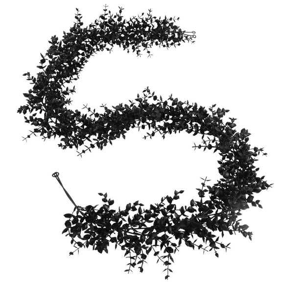 70.1in Black Leaves Garland, Halloween Vine Decoration, for Wall Draping, Mantle Decor, Spooky Theme Display