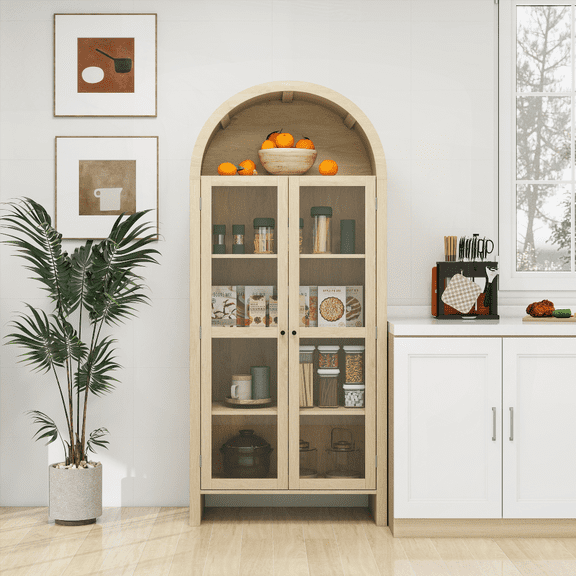 70.28 Tall Modern Farmhouse Wood Kitchen Pantry with Adjustable Shelves  Versatile Storage Cabinet for Kitchen, Dining & Living Room