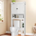 thumbnail image 1 of 70.3"Over The Toilet Storage Cabinet, Bathroom Cabinet with Adjustable Shelves & Toilet Paper Holder, Anti-Tip, White, 1 of 10