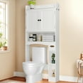 thumbnail image 1 of 70.3"Over The Toilet Storage Cabinet, Bathroom Cabinet with Adjustable Shelves & Toilet Paper Holder, Anti-Tip, White, 1 of 10