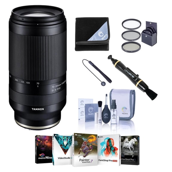 Tamron 70-300mm f/4.5-6.3 Di III RXD Lens for Sony E, Bundle with ProOptic 67mm Filter Kit, Lens Wrap, Lens Cap Tether, Cleaning Kit, PC Software Kit, Lens Cleaner