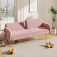 thumbnail image 1 of 70.47" Loveseat Sleeper Sofa, Fabric Convertible Sofa Bed with Split Backrest and 2 Throw Pillows, Pink Futon Couch for Living Room, Bedroom, 1 of 9