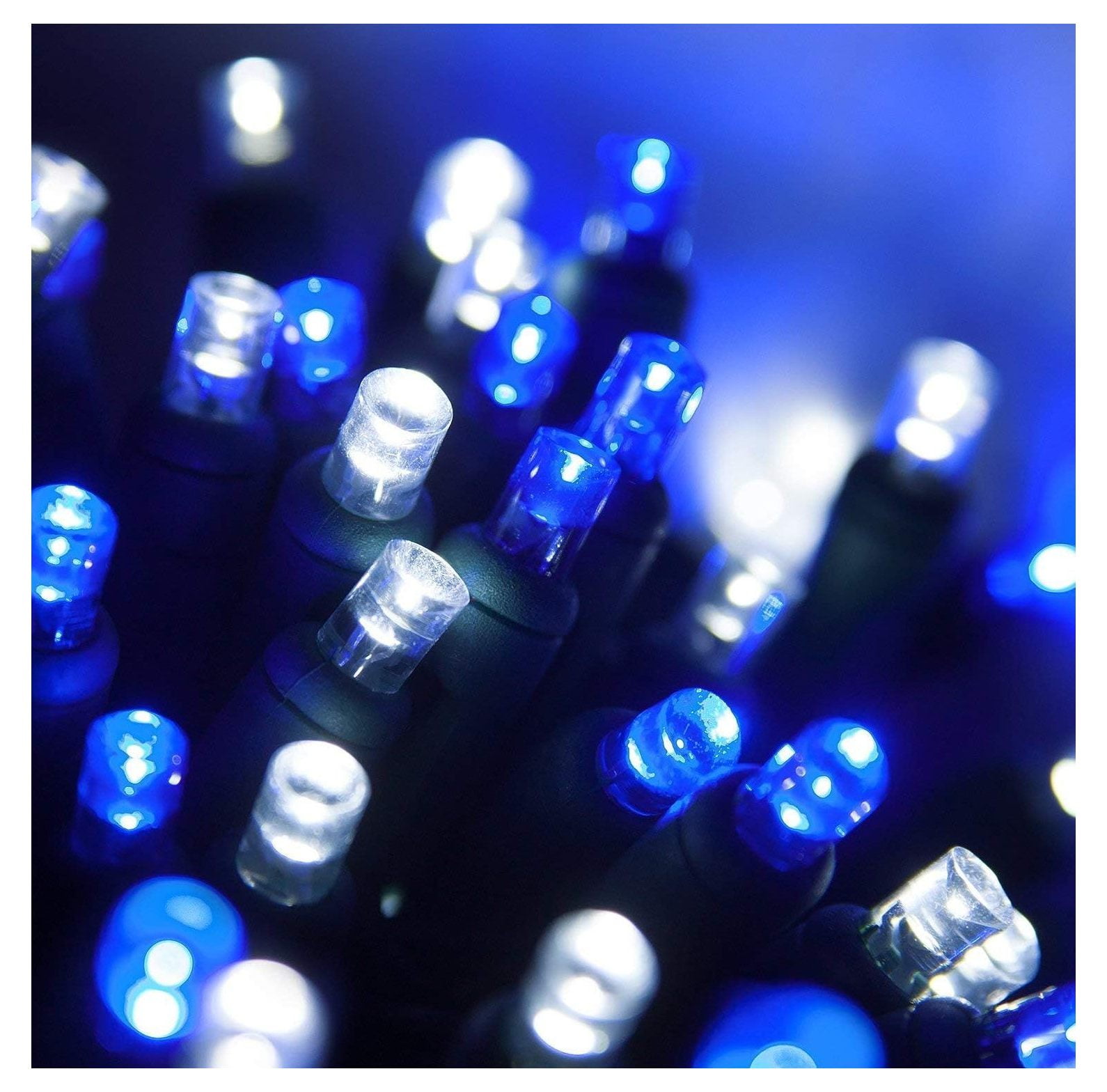 70 5mm LED Blue and White Christmas Lights, 24' Christmas Lights LED