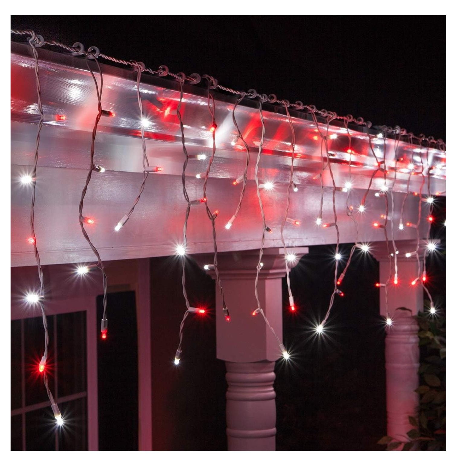 70 5mm LED Red and Cool White Icicle Lights, 7' on White Wire, Red and