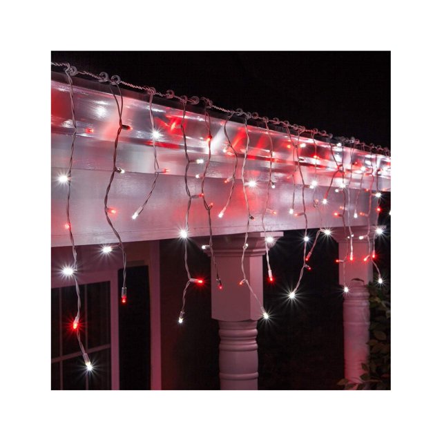 70 5mm LED Red and Cool White Icicle Lights, 7' on White Wire, Red and