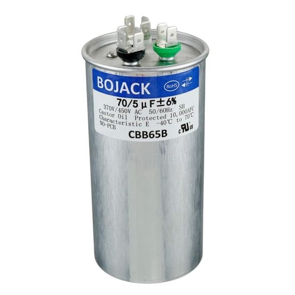 70+5uF 70/5MFD 6% 370V/440V CBB65 Dual Run Circular Start Capacitor for AC Motor Run or Fan Start or Condenser Straight Cool or Heat Pump air Conditioner