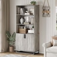 thumbnail image 1 of 70.6" Tall Bookshelf w/Doors & Metal Base, 5 Tier Bookcase with Cabinet and Adjustable Shelf, Wooden Book Shelf Farmhouse Bookcase for Living Room Office Library, 1 of 7