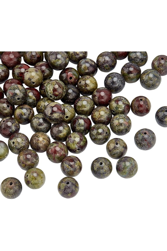 70~74PCS 2Strands Natural Stone Beads 10mm Natural Dragon Blood Jasper Gemstone Bead Strands Round Loose Stone Beads Energy Stone for Bracelet Necklace Jewelry Craft Making Mixed Color