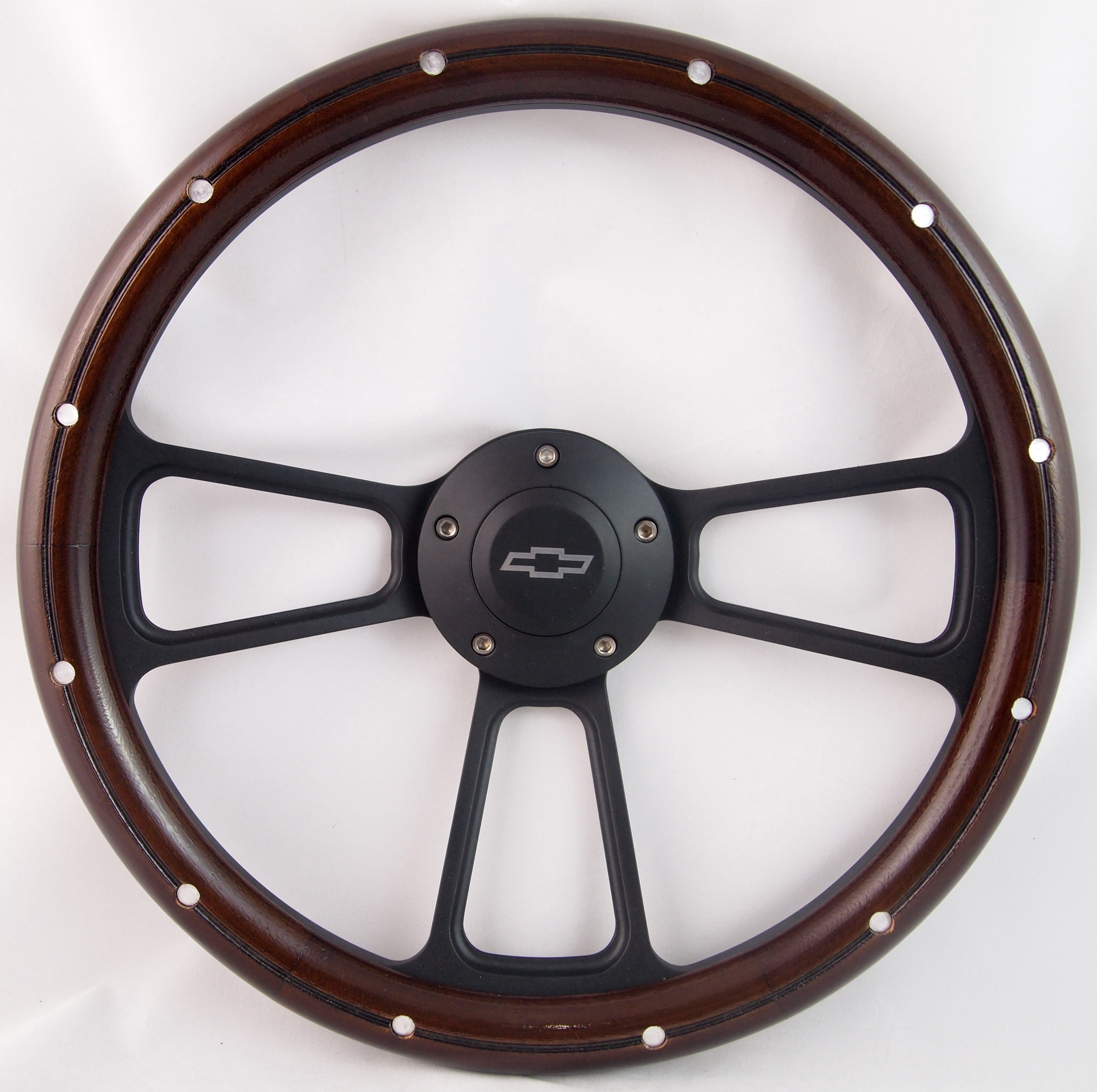14 Inch Billet Hydro Dipped Wood Steering Wheel Aluminum Rivets Horn 6 Hole | 14 in | Brown | SHARP 14 Inch Billet Hydro Dipped Wood Steering Wheel Aluminum Rivets Horn 6 Hole | 14 in | Brown | SHARP