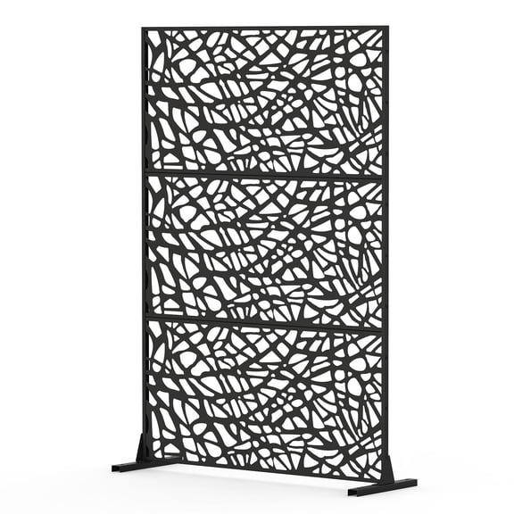70.75" Freestanding Privacy Screen, 3-Panel Black Steel Room Divider for Outdoor & Indoor - Mesh Design, Galvanized Steel, Patio/Balcony/Garden