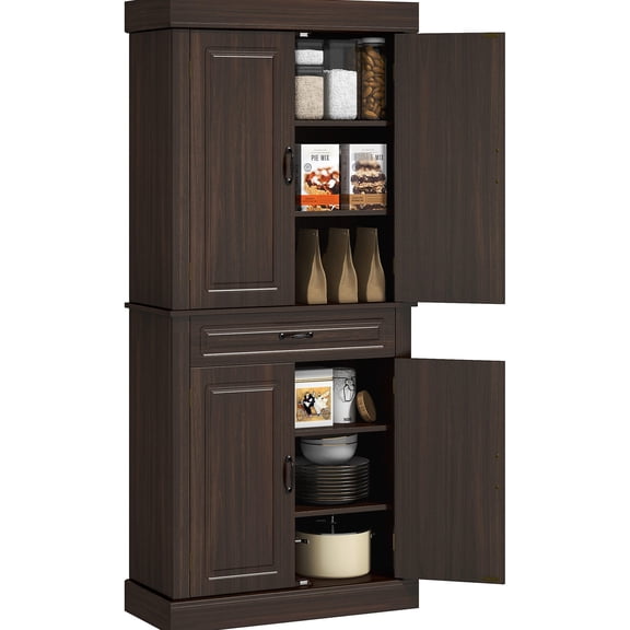 70.75" High, Wood Grain - Versatile Storage for Utensils - Dining Room Use - Kitchen Storage with 2 Cabinets