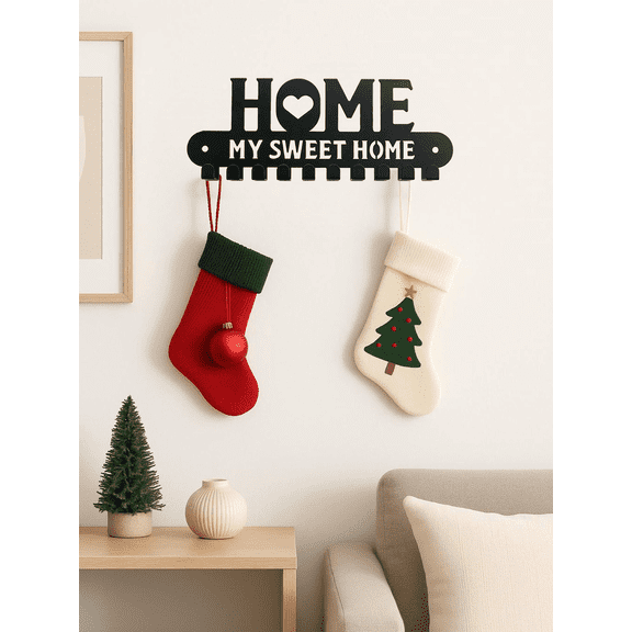 2-in-1 Halloween Christmas Wall Key Holder with Iron Hooks Rustic Seasonal Decor Gift