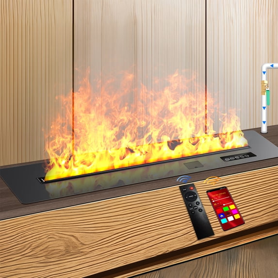 70.9" Water Vapor Fireplace,Manual & Auto Water Supply Options,3D Realistic Multi-Color Flame,Smart APP/Remote/Touch Control,Timer & Child Lock