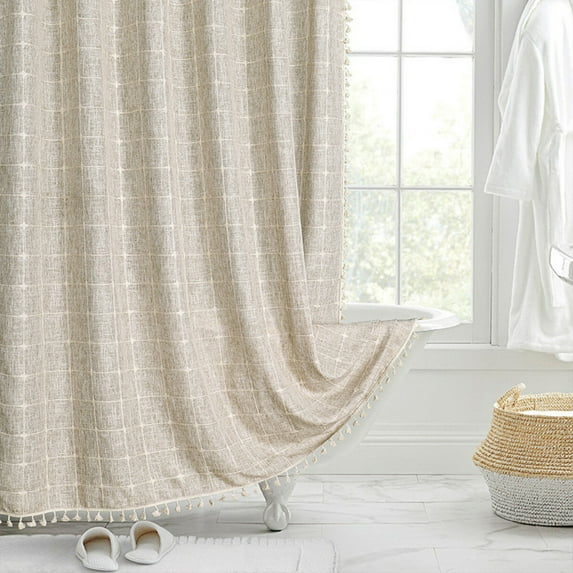70.8*70.8inch High-strength Waterproof Shower Curtain Bathroom Decor Shower Curtain Printed Linen Waterproof Shower Curtain--Beige