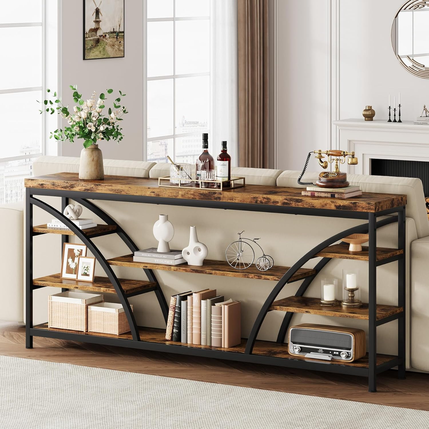 70.8" Extra Long Console Table, Industrial Sofa Table Behind Couch ...