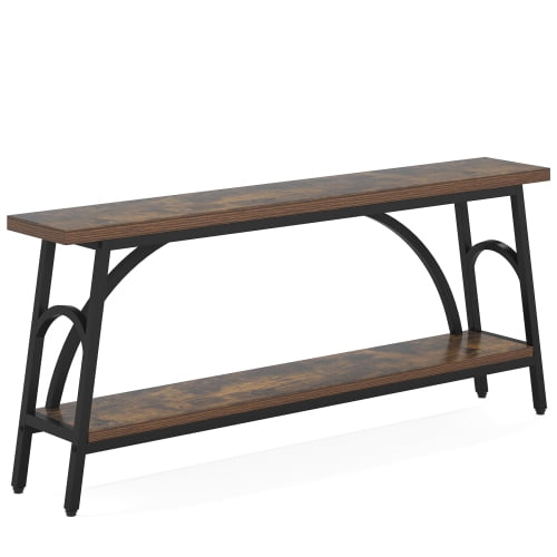 70.8" Extra Long Console Table, Rustic Brown & Black 2-Tier Wood Sofa Table Behind Couch, Industrial Entryway Hallway Table, TV Stand for Living Room