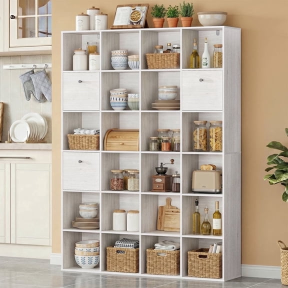 70.8" H Modular Storage Organizer with Fabric Drawers 24 Cube White Bookcase Room Divider Individual