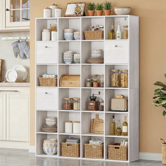 70.8" H Modular Storage Organizer with Fabric Drawers 24 Cube White Bookcase Room Divider Individual