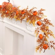 70.8" Halloween Wreath with Pumpkin & Berries - Large Thanksgiving Door Hanging Decor for Fireplace, Harvest Festival & Fall Home Decorations - Durable Plastic Wicker Wreath for Indoor/Outdoor Use