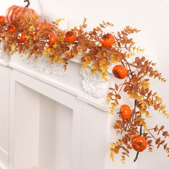 70.8" Halloween Wreath with Pumpkin & Berries - Large Thanksgiving Door Hanging Decor for Fireplace, Harvest Festival & Fall Home Decorations - Durable Plastic Wicker Wreath for Indoor/Outdoor Use