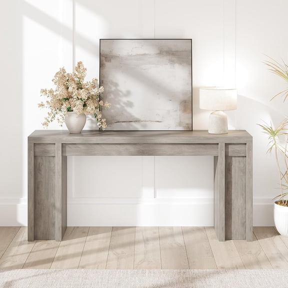 70.8-In Farmhouse Console Table Long Sofa Table Behind Couch 350 lbs Capacity Easy 30-Min Assembly Gray