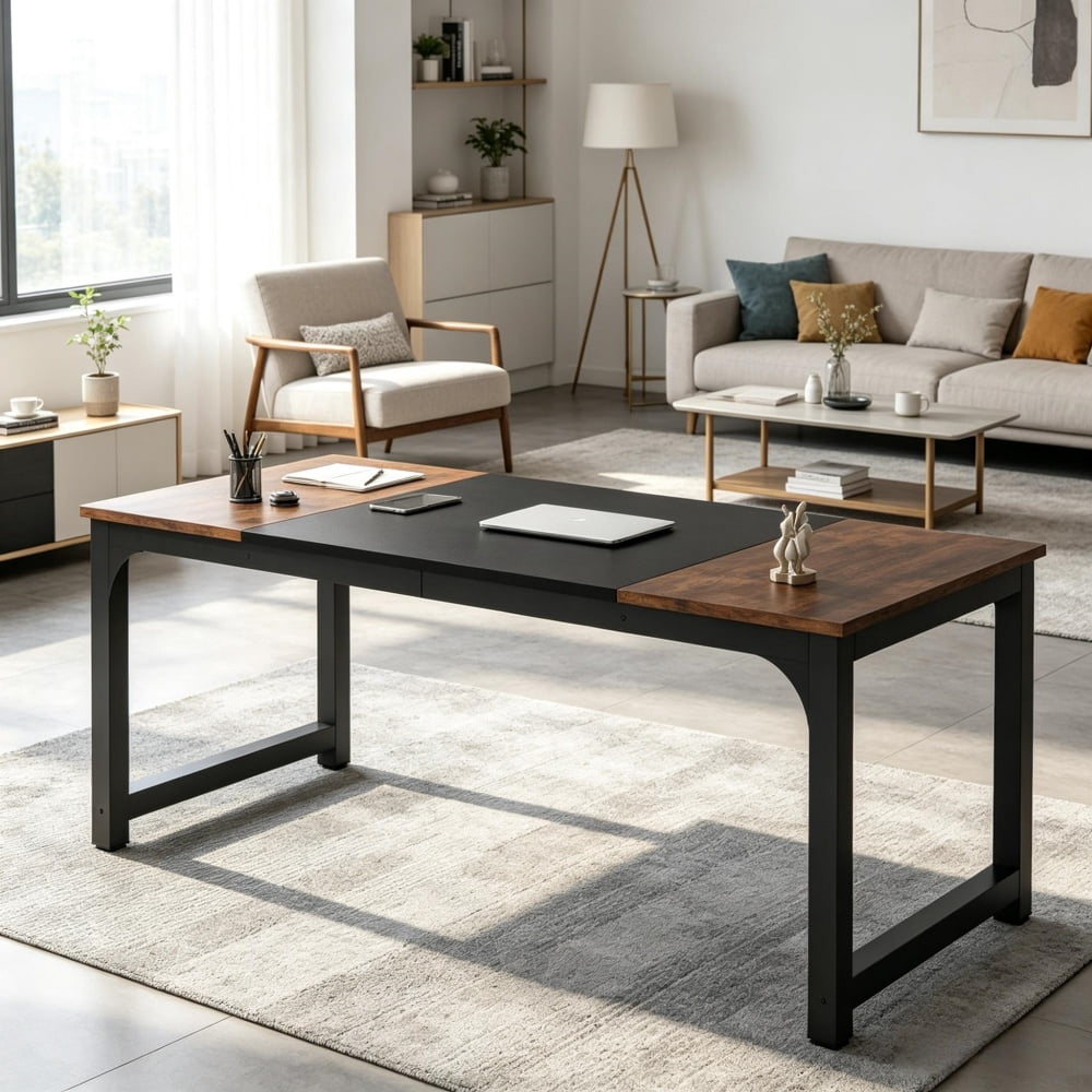 70.8 Inch Conference Table, E1 Engineered Wood Meeting Table with Metal Frame, 6-Person Desk, Waterproof Workstation for Office Home Study