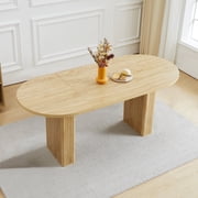 70.8 Inch Dining Table for 4-6 People, Oval Kitchen Table with Wood Strip Base, Modern Farmhouse Large Round Dining Room Tables for Kitchen Living Room Natural
