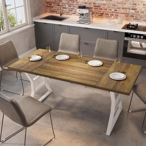 70.8 Inch Dining Table 4-6 Person, Kitchen Table with Heavy Duty Metal Legs, Farmhouse Dining Room Table for Kitchen, Living Room
