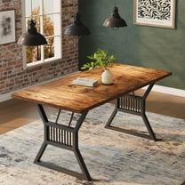 70.8 Inch Dining Table 4-6 Person, Kitchen Table with Heavy Duty Metal Legs, Farmhouse Dining Room Table for Kitchen, Living Room