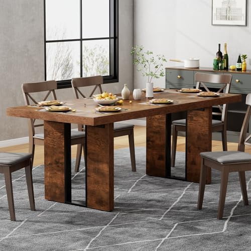 70.8 Inch Dining Table, Rustic Farmhouse Kitchen Table for 6-8 People ...