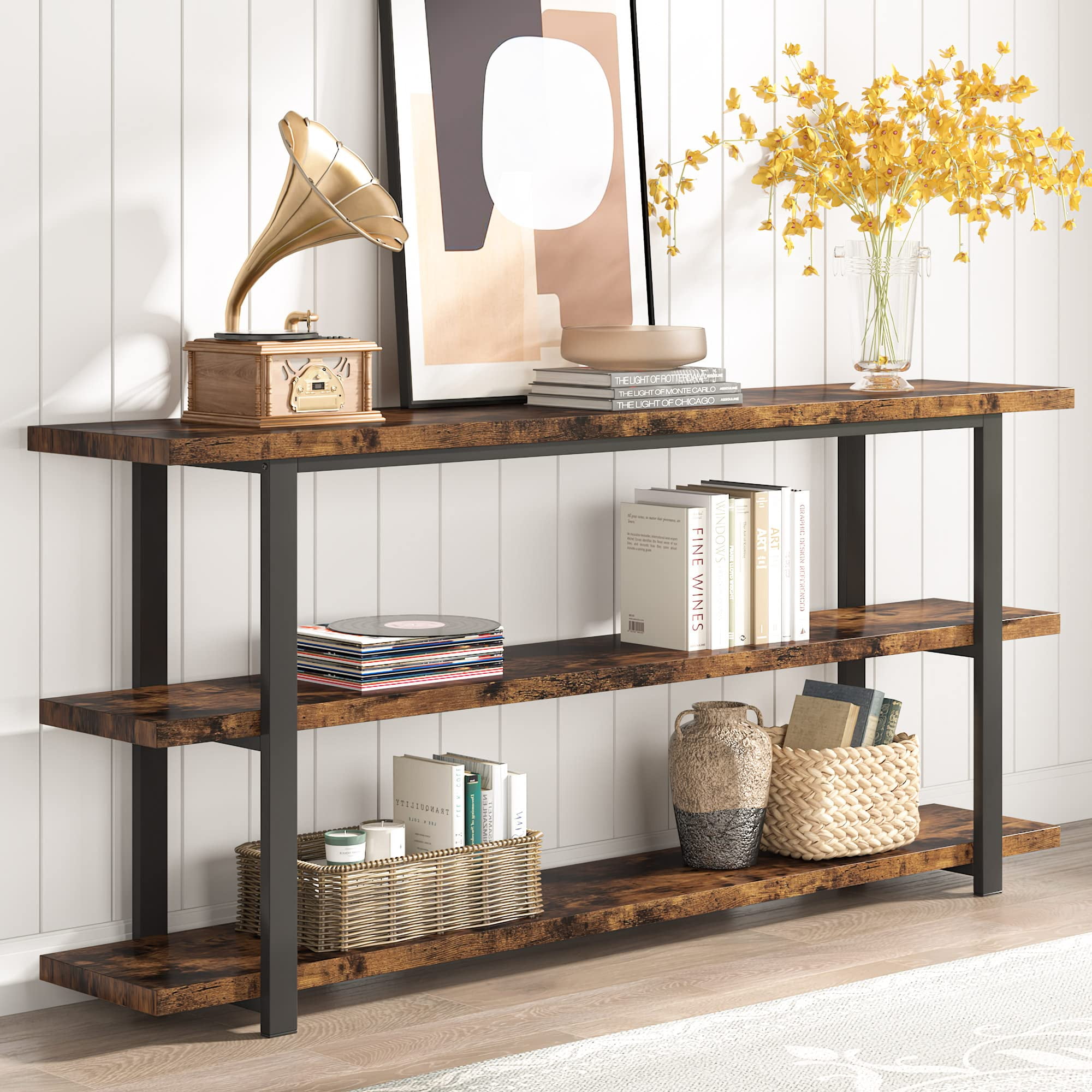 70.8 Inch Extra Long Entryway Console Table with 3 Tier Storage Shelves ...