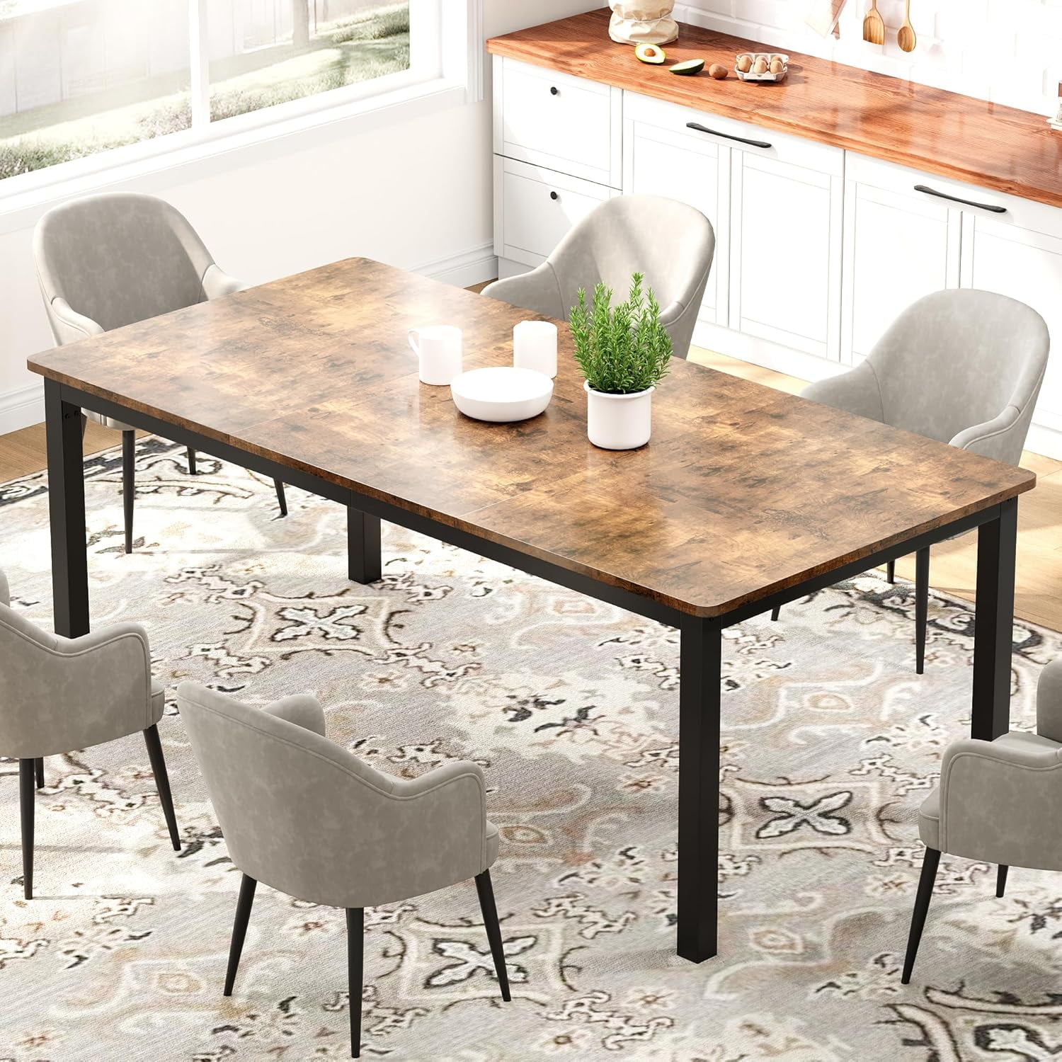 70.8 Inch Long Dining Table for 6 People, Large Rectangle Wood Kitchen ...