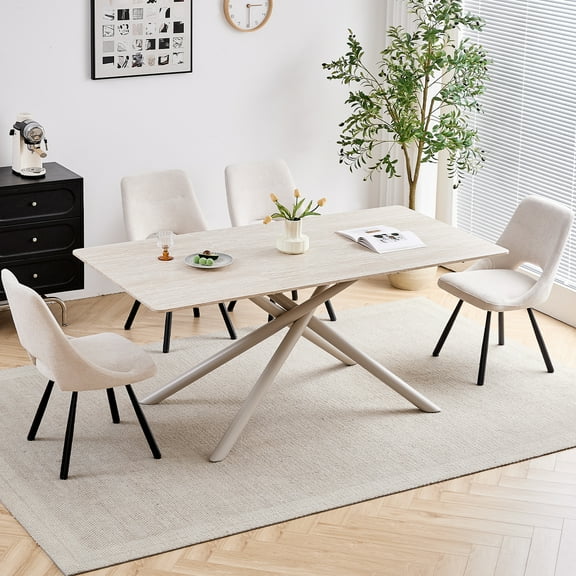 70.8 Inch Modern Dining Room Table Stylish Elegant, Metal Cross-leg, Large Kitchen Table with Corner Pad for Apartment Home Living Room