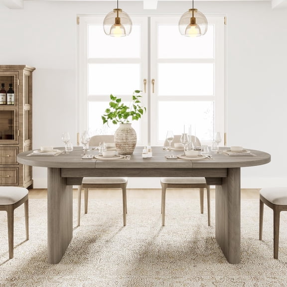 70.8-Inch Modern Farmhouse Oval Dining Table for 4-6 People – Durable Wooden Base Table for Kitchen, Dining Room, Living Room, or Office