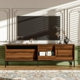 thumbnail image 1 of 70.8 Inch Modern TV Stand for 75 Inch TV, Entertainment Center with Storage Space, Sliding Doors, Adjustable Shelves and Metal Frame, Mid Century Modern, Brown, 1 of 11