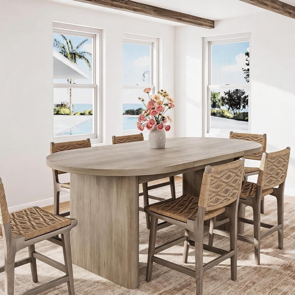 70.8 Inch Oval Dining Table for 4-8, Farmhouse Wood Kitchen Table with Double Pedestal Base, Versatile Dining Room Table for Home Office and Gatherings,Gray