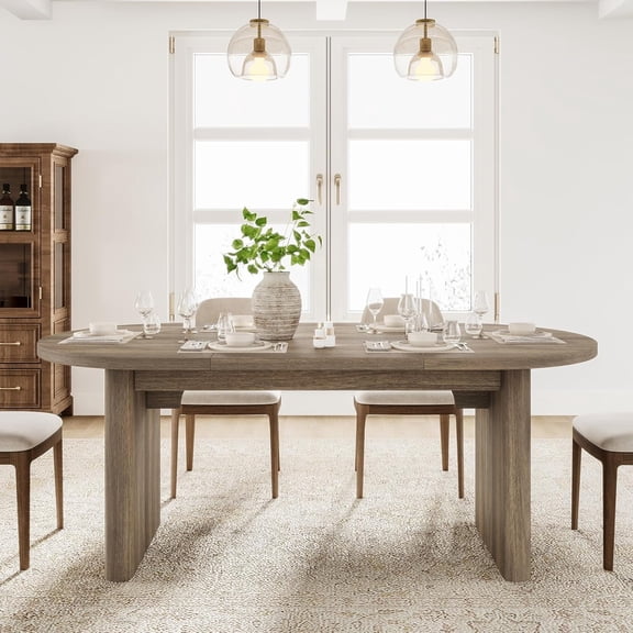 70.8 Inch Oval Dining Table for 6-8 People, Farmhouse Dining Room Table with Thick Sturdy Wooden Base, Rustic Oak Finish for Kitchen, Living Room, Office (Rustic Pear)