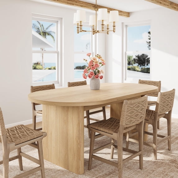 70.8 Inch Oval Dining Table for 6-8 People, Farmhouse Kitchen Table with Oak Finish, Long Large Dining Room Table with Thick Sturdy Wooden Base, for Kitchen, Living Room, Office (Natural)