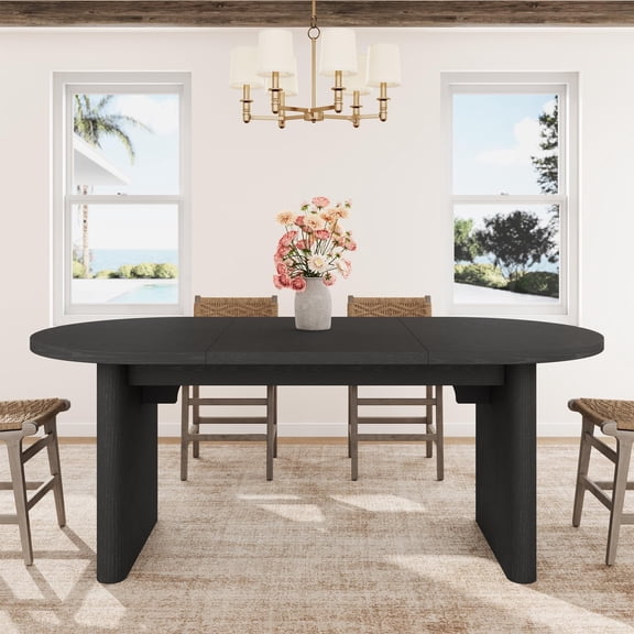 70.8 Inch Oval Farmhouse Dining Table for 6-8 People, Long Large Kitchen Table with Thick Sturdy Wooden Base
