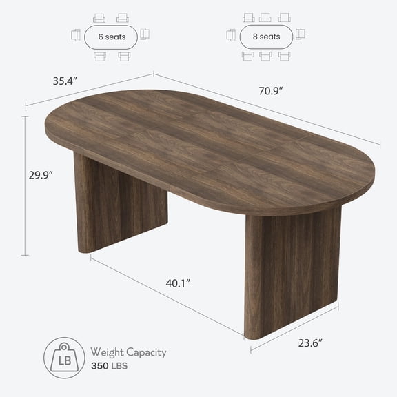 70.8 Inch Oval Farmhouse Dining Table for 6-8 People, Long Large Kitchen Table with Thick Sturdy Wooden Base