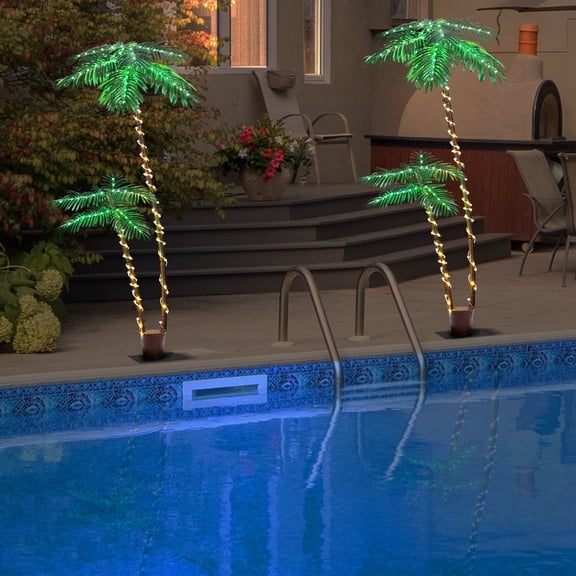 70.8 Inch Plug-In Palm Tree Light, Double Headed Pre-Lit Artificial Palm Tree with LED Lights for Indoor & Outdoor Decor