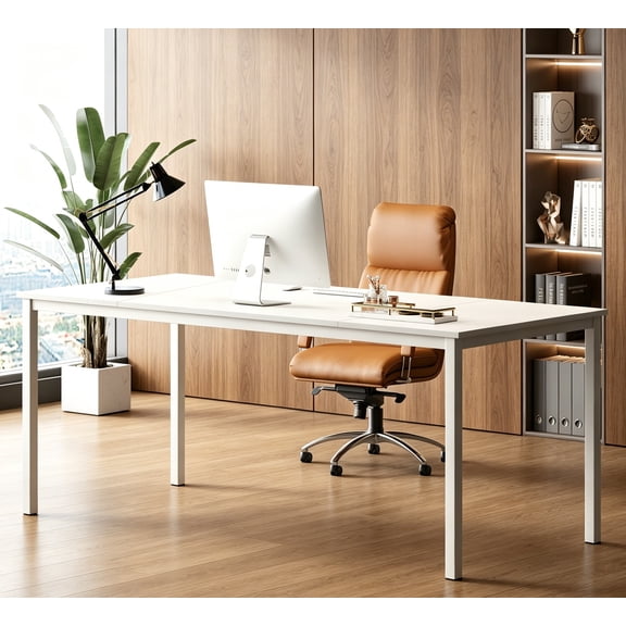 70.8 Inch Stylish Computer Desk, Large Executive Office Desk, Wide Simple Study Writing Desk, Workstation Business Furniture for Home Office, White