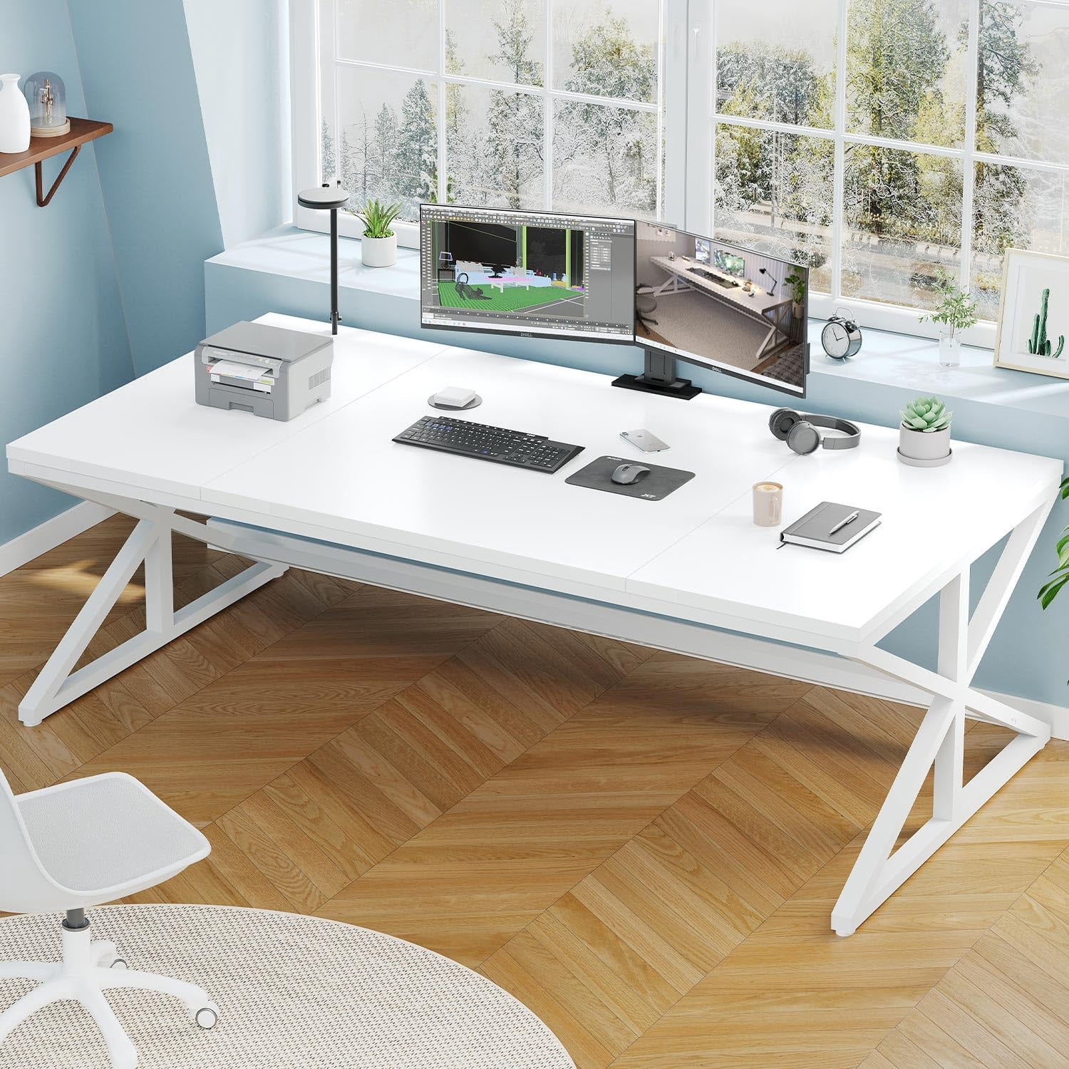 70.8 Inch White Extra Large Computer Desk for Home Office, Farmhouse ...