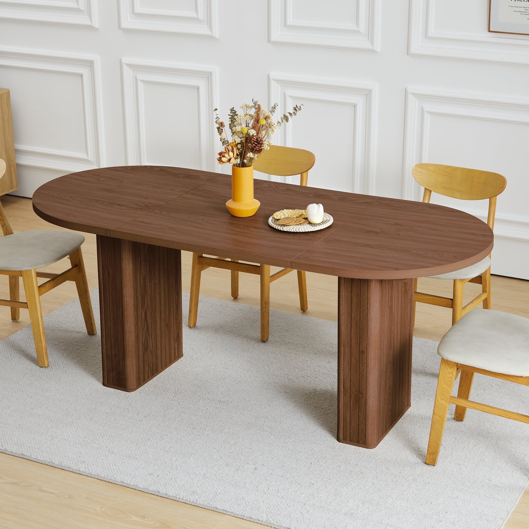 70.8 Inch Wood Dining Table for Rustic Farmhouse, Oval Kitchen Dining Room Table with Wooden Base for Meeting Room Reception Room (Walnut) - Walmart.com