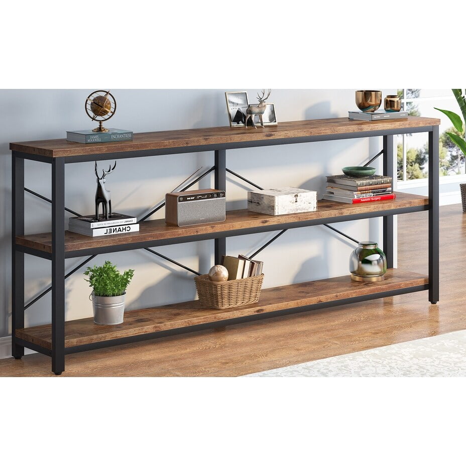 Rustic Brown 70.8 Inch Industrial Wood and Metal Console Table with Storage