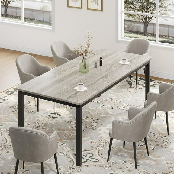 70.8" Industrial Dining Table for 6 - Wood & Metal with Mortise-Tenon Design, Multi-Room Use (Dining/Home Office/Living)